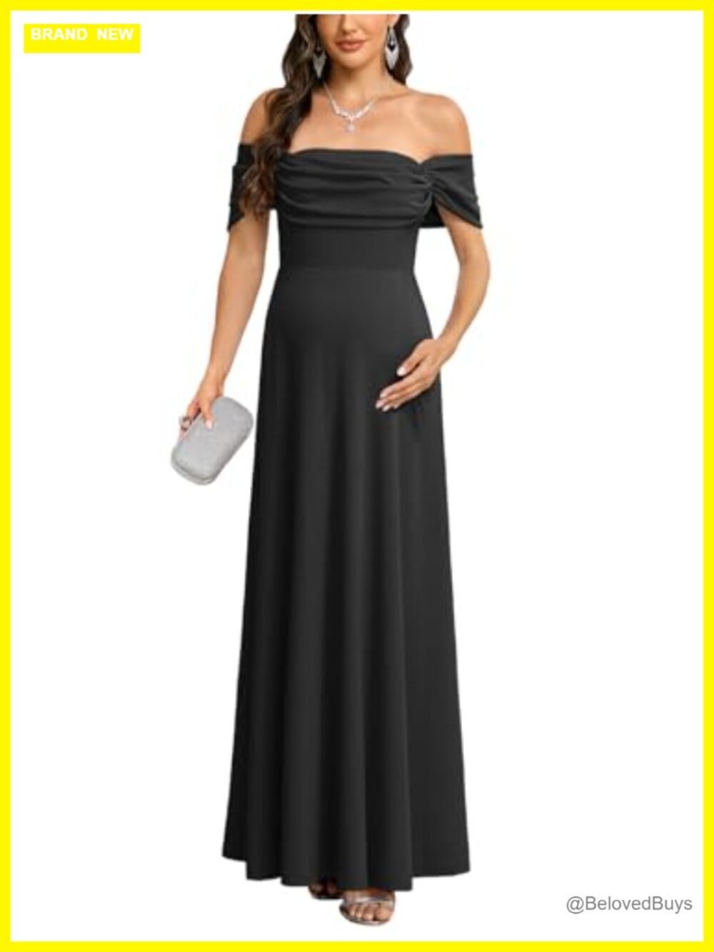 Off Shoulder Maternity Maxi Dress Ruched A-Line Formal Baby Shower Gown